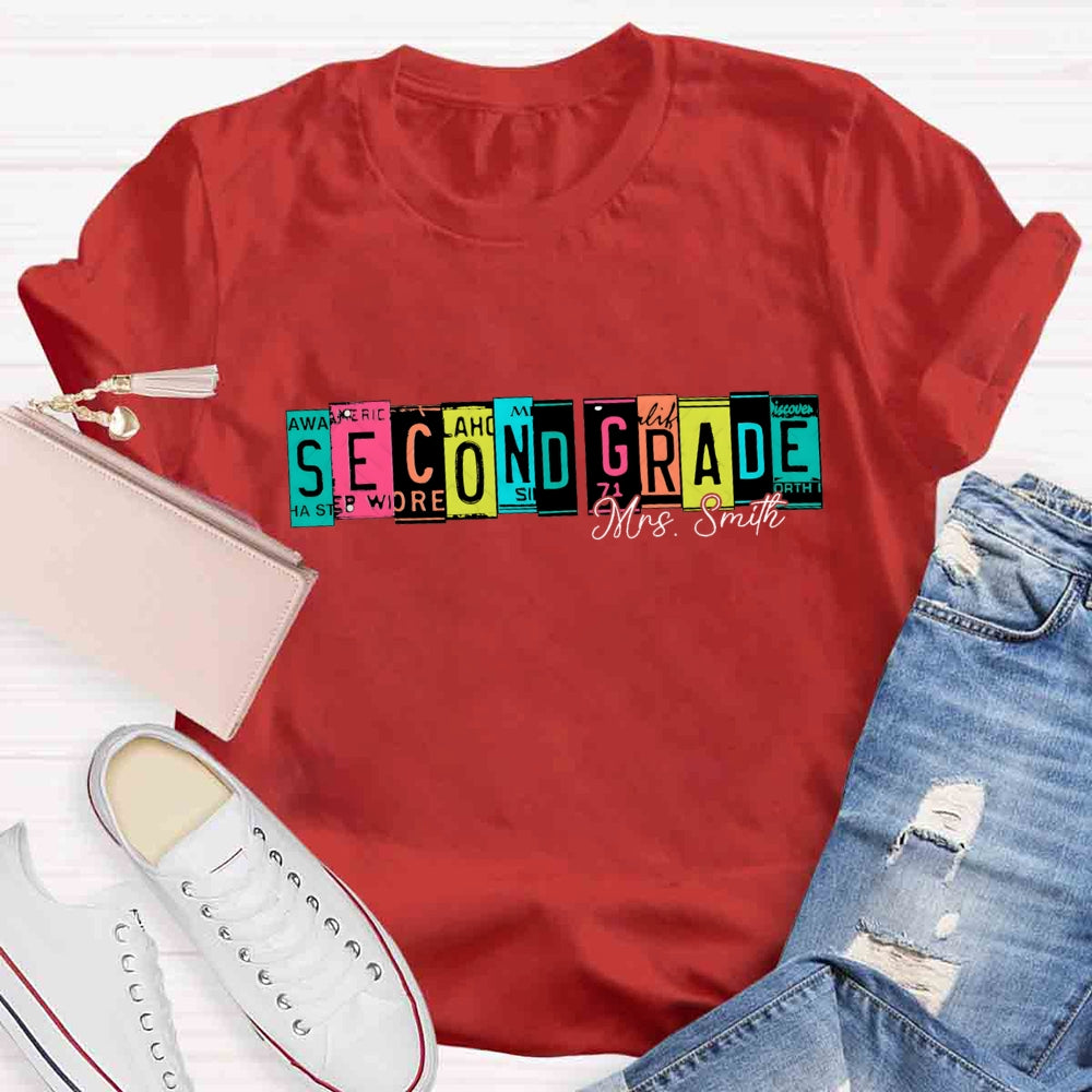 Personalized Grade And Name Color Block Back To School T-shirt
