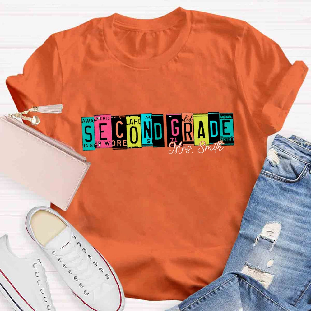Personalized Grade And Name Color Block Back To School T-shirt