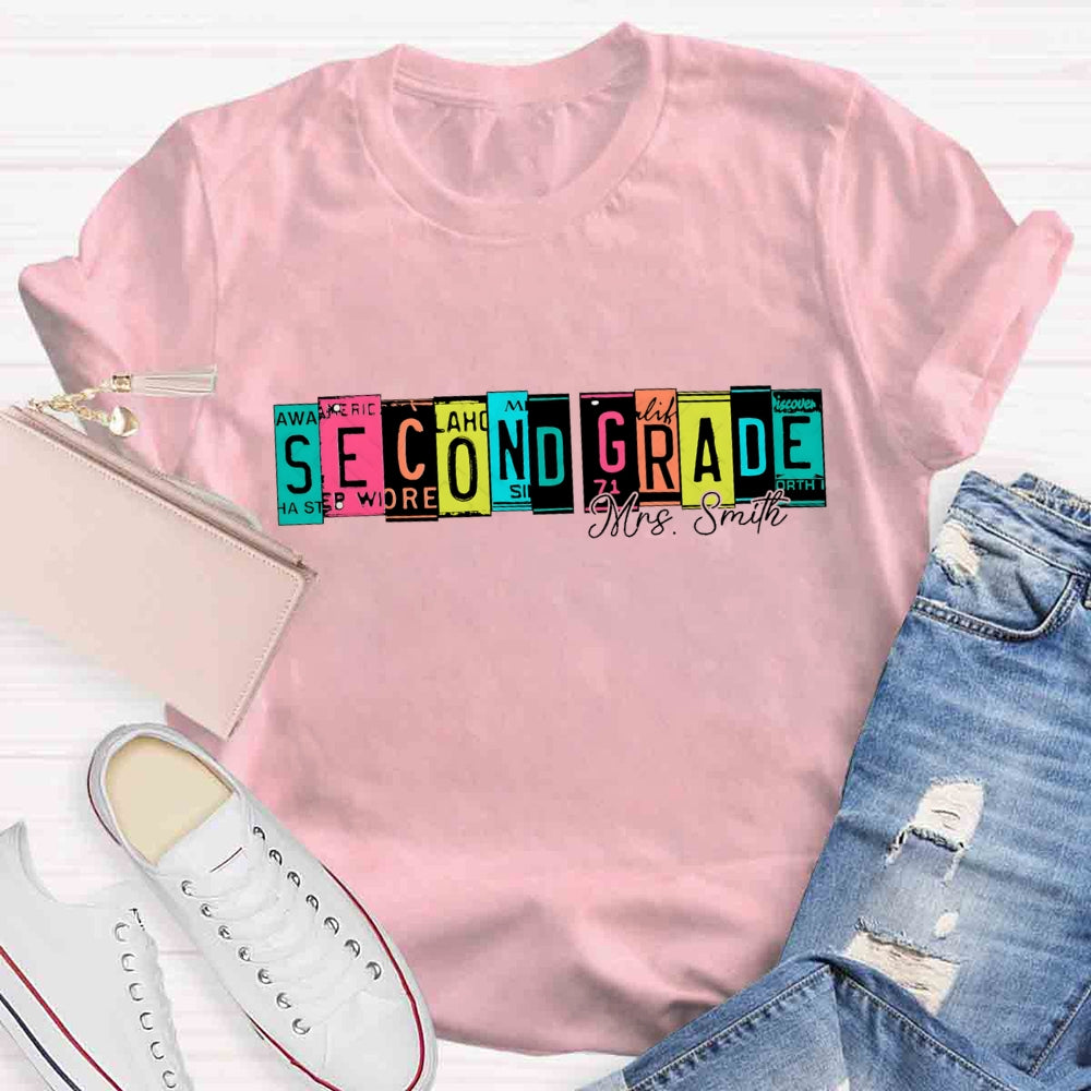 Personalized Grade And Name Color Block Back To School T-shirt