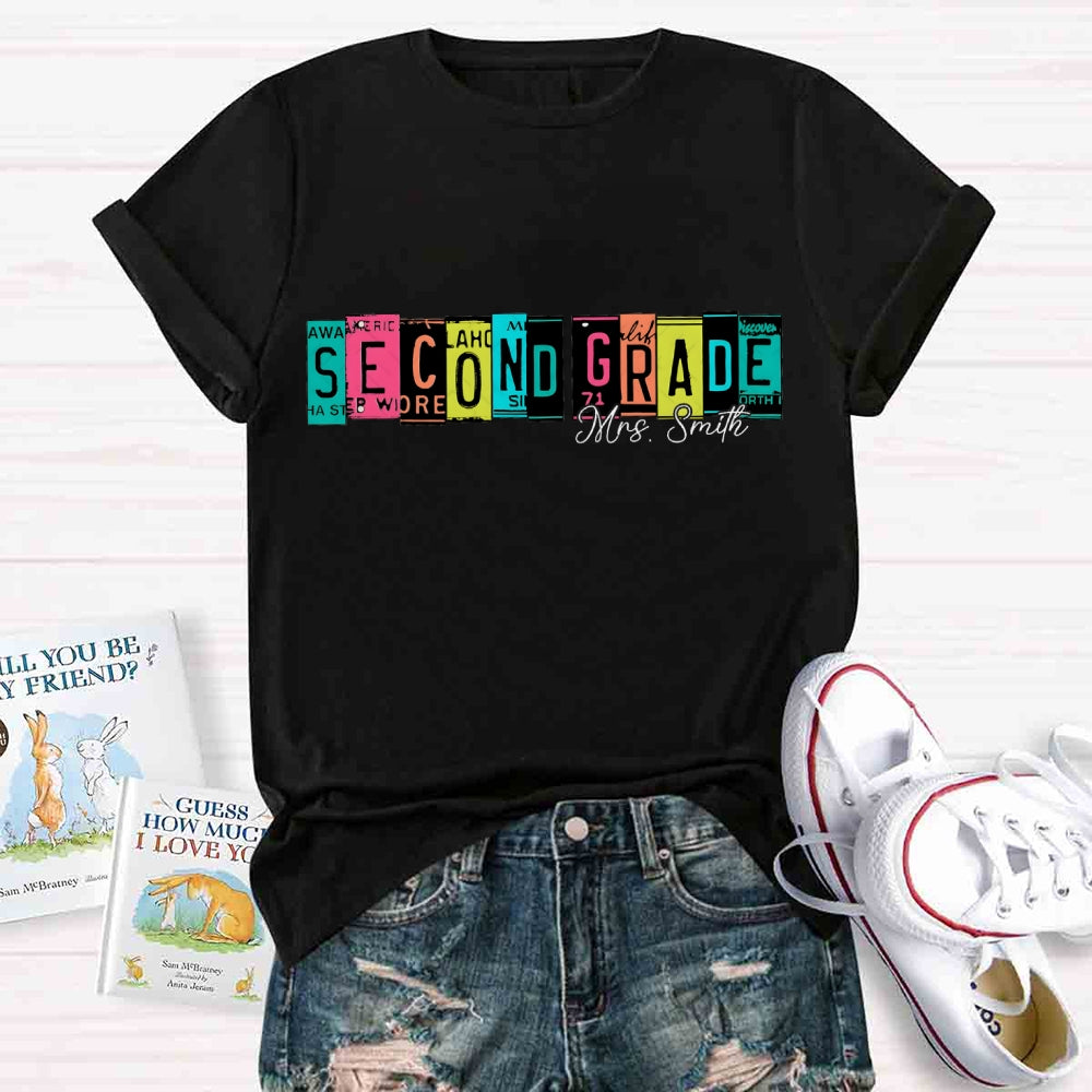 Personalized Grade And Name Color Block Back To School T-shirt