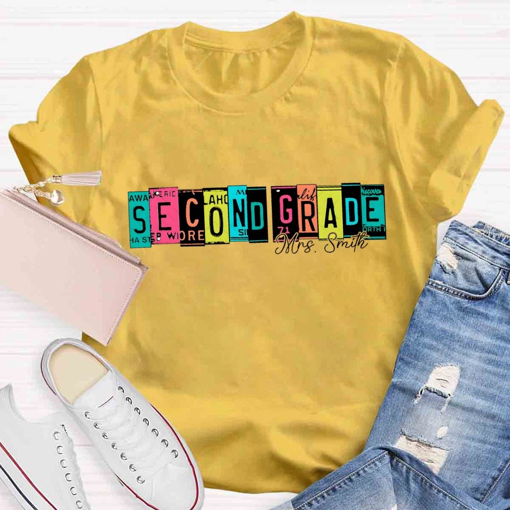 Personalized Grade And Name Color Block Back To School T-shirt