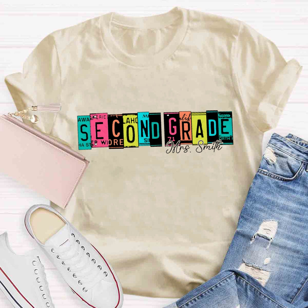 Personalized Grade And Name Color Block Back To School T-shirt