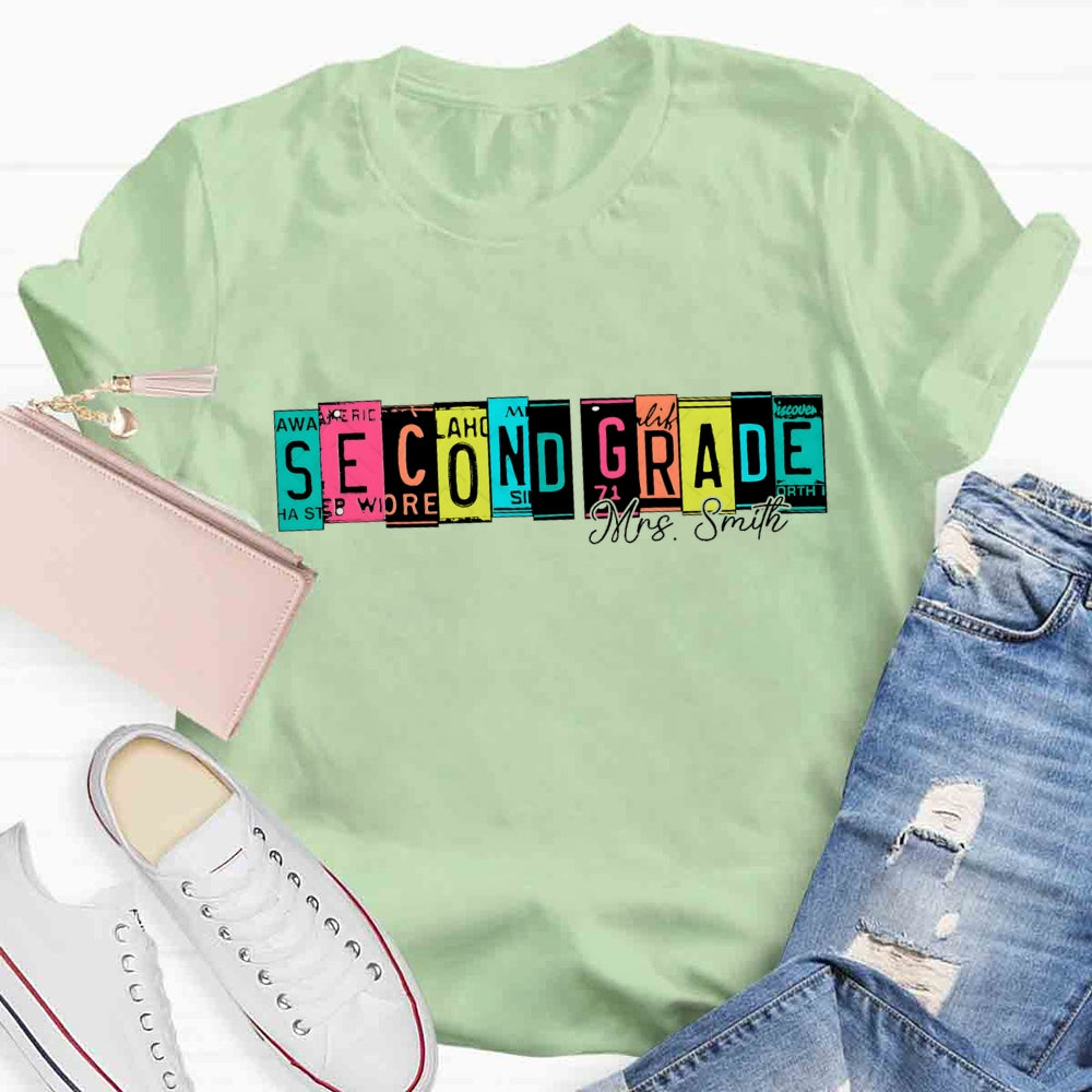 Personalized Grade And Name Color Block Back To School T-shirt
