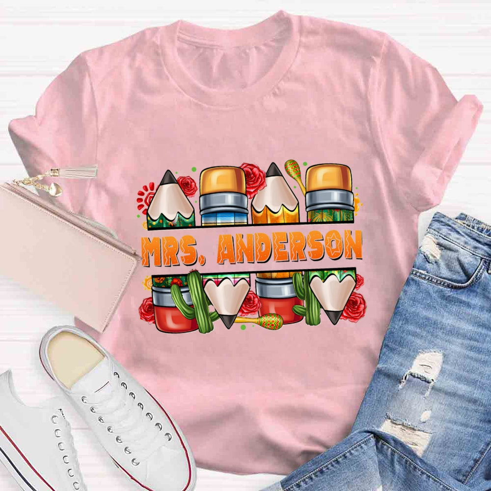 Personalized  Spanish Teacher Name Flower T-Shirt