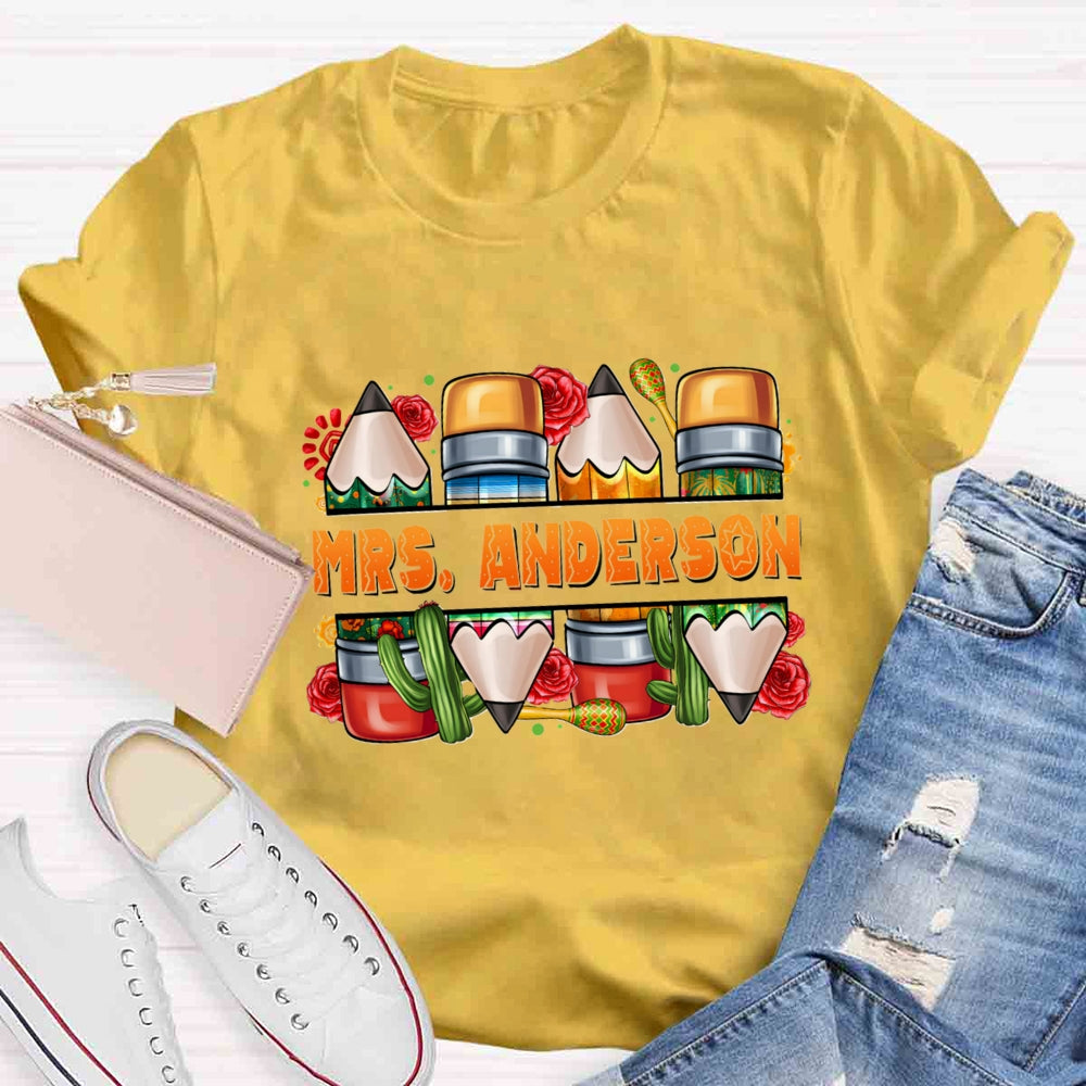 Personalized  Spanish Teacher Name Flower T-Shirt