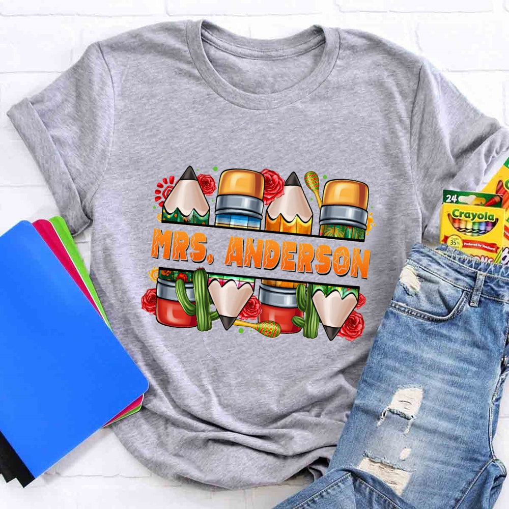 Personalized  Spanish Teacher Name Flower T-Shirt