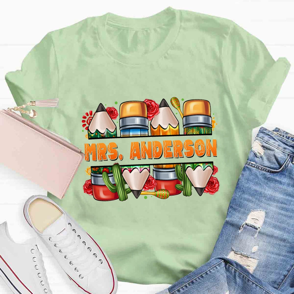 Personalized  Spanish Teacher Name Flower T-Shirt