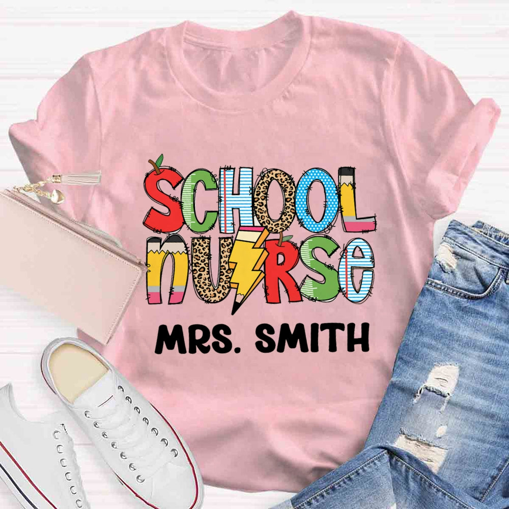 Personalized Name School Nurse Colourful T-shirt