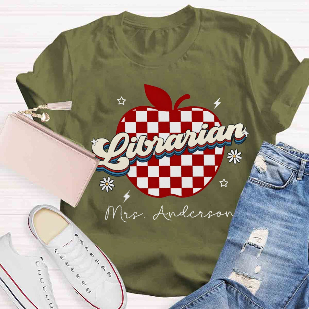 Personalized Name Librarian Red Checkered Apple T-shirt