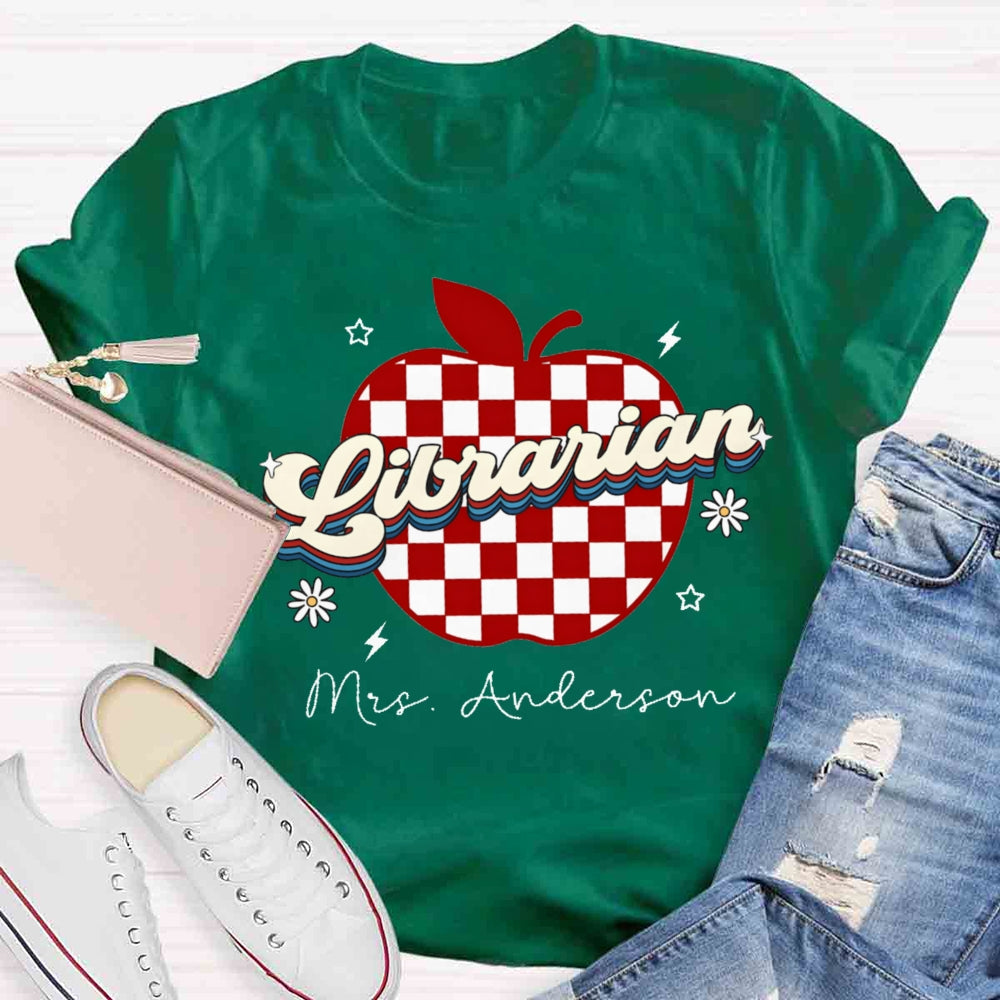 Personalized Name Librarian Red Checkered Apple T-shirt