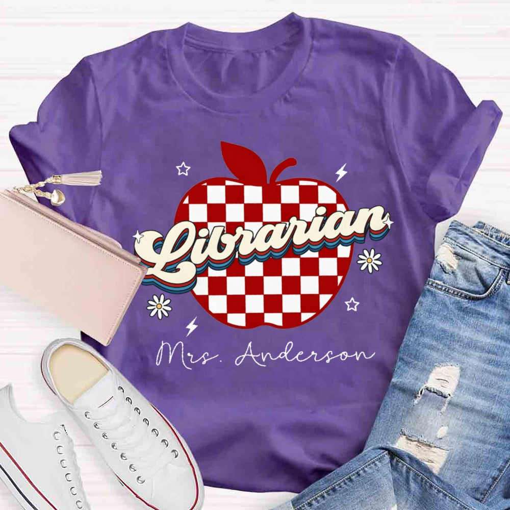 Personalized Name Librarian Red Checkered Apple T-shirt