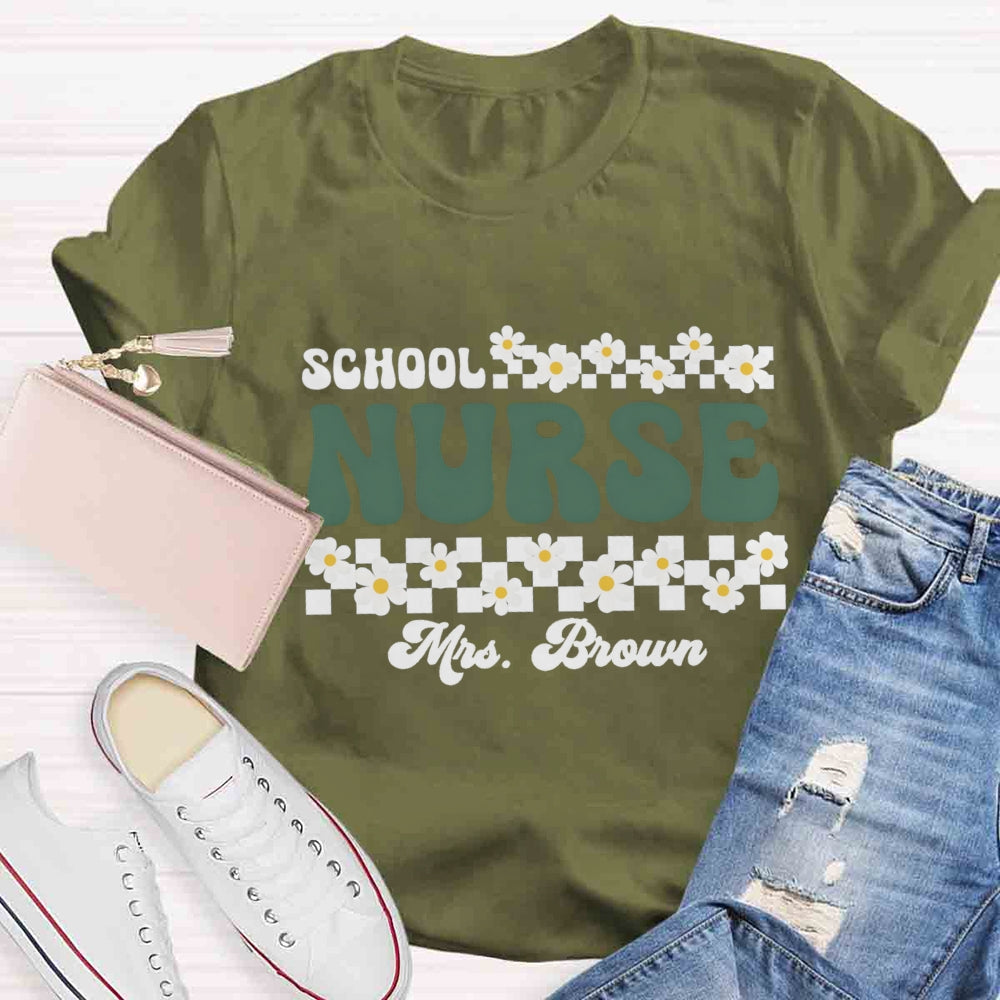 Personalized Name School Nurse Many Floral T-shirt