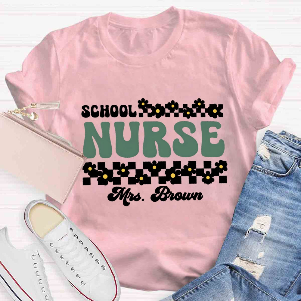 Personalized Name School Nurse Many Floral T-shirt