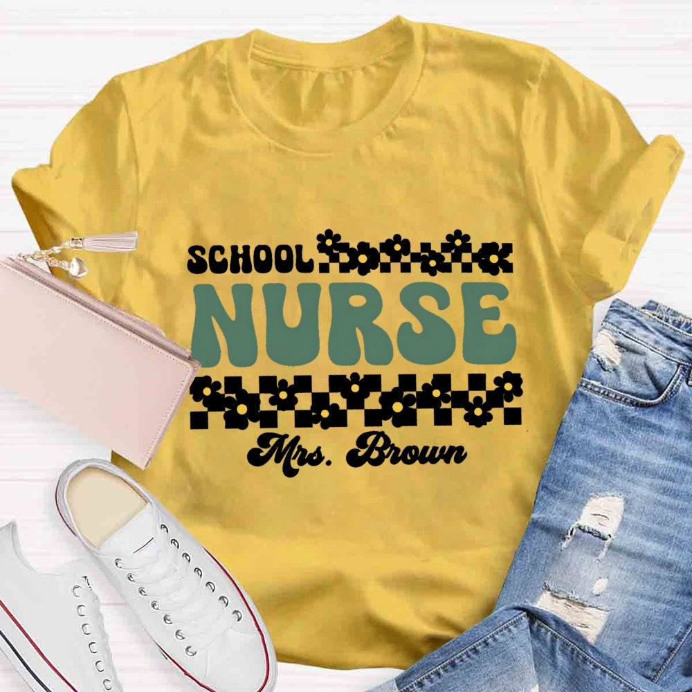 Personalized Name School Nurse Many Floral T-shirt