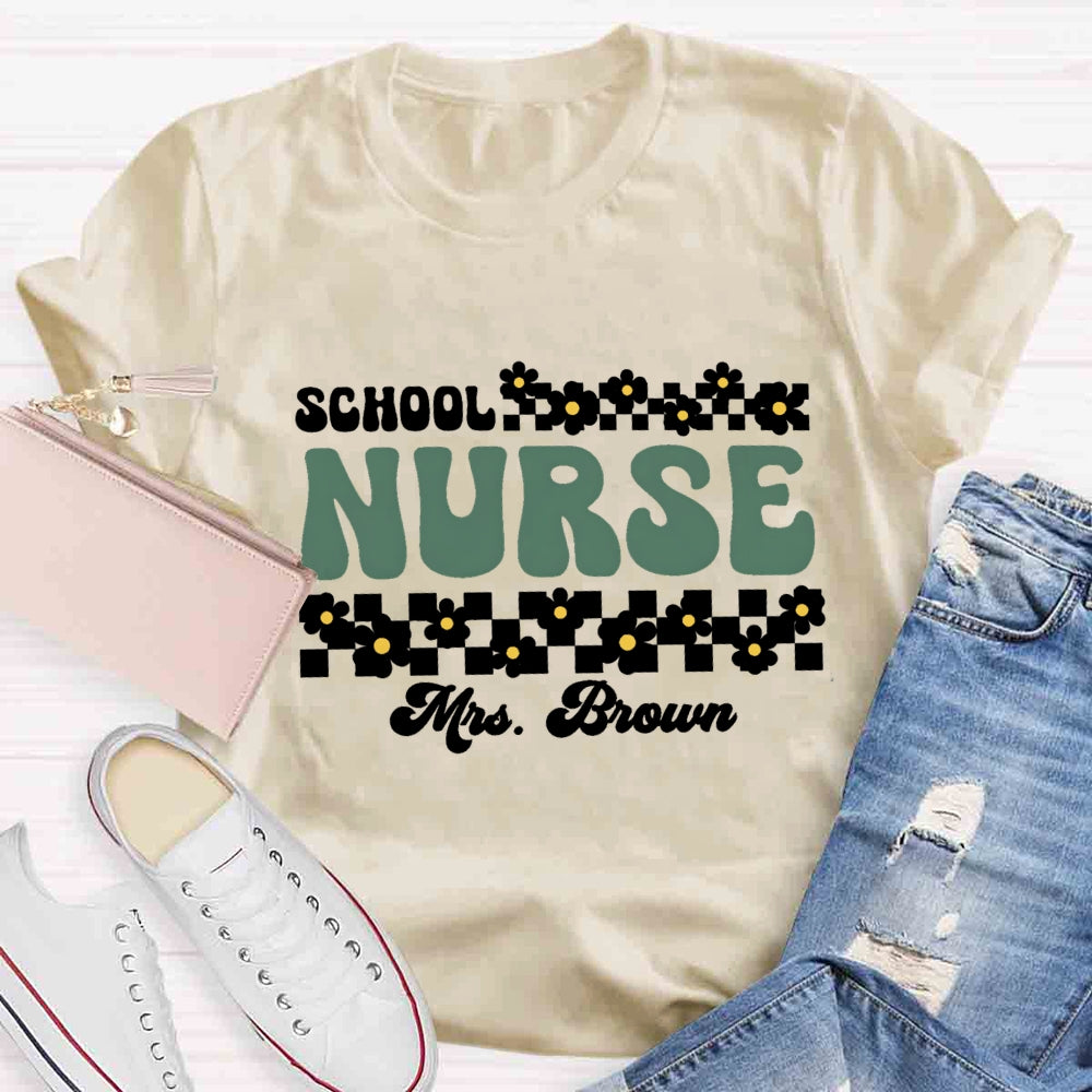 Personalized Name School Nurse Many Floral T-shirt