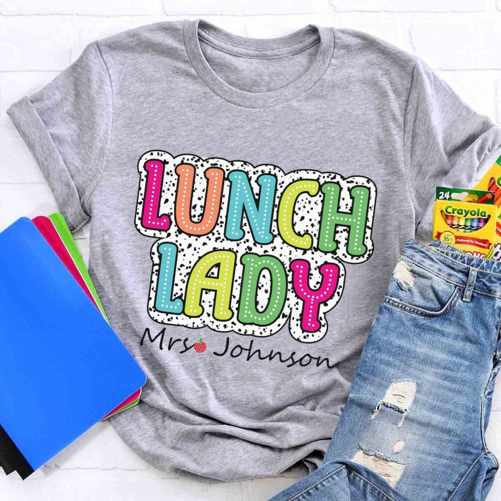 Personalized Name Lunch Lady Leopard Print T-shirt