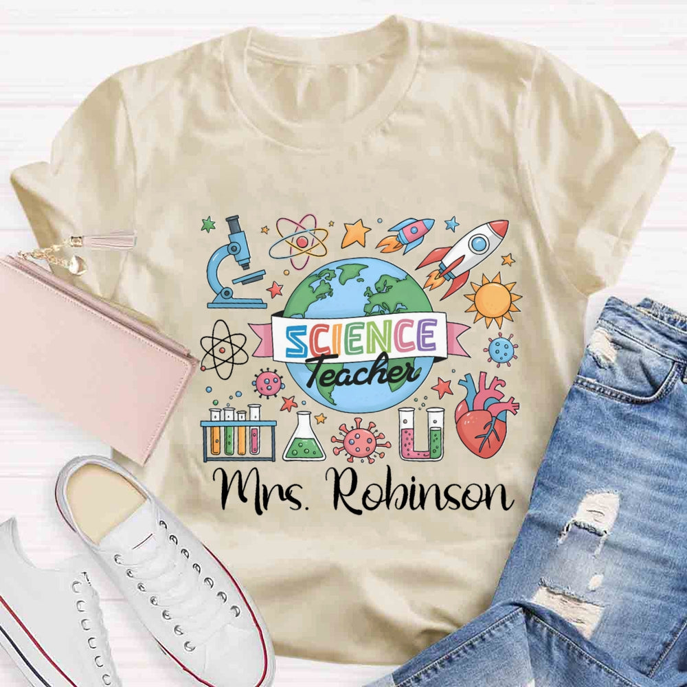Personalized Name Science Teacher The Earth Is Spinning T-shirt