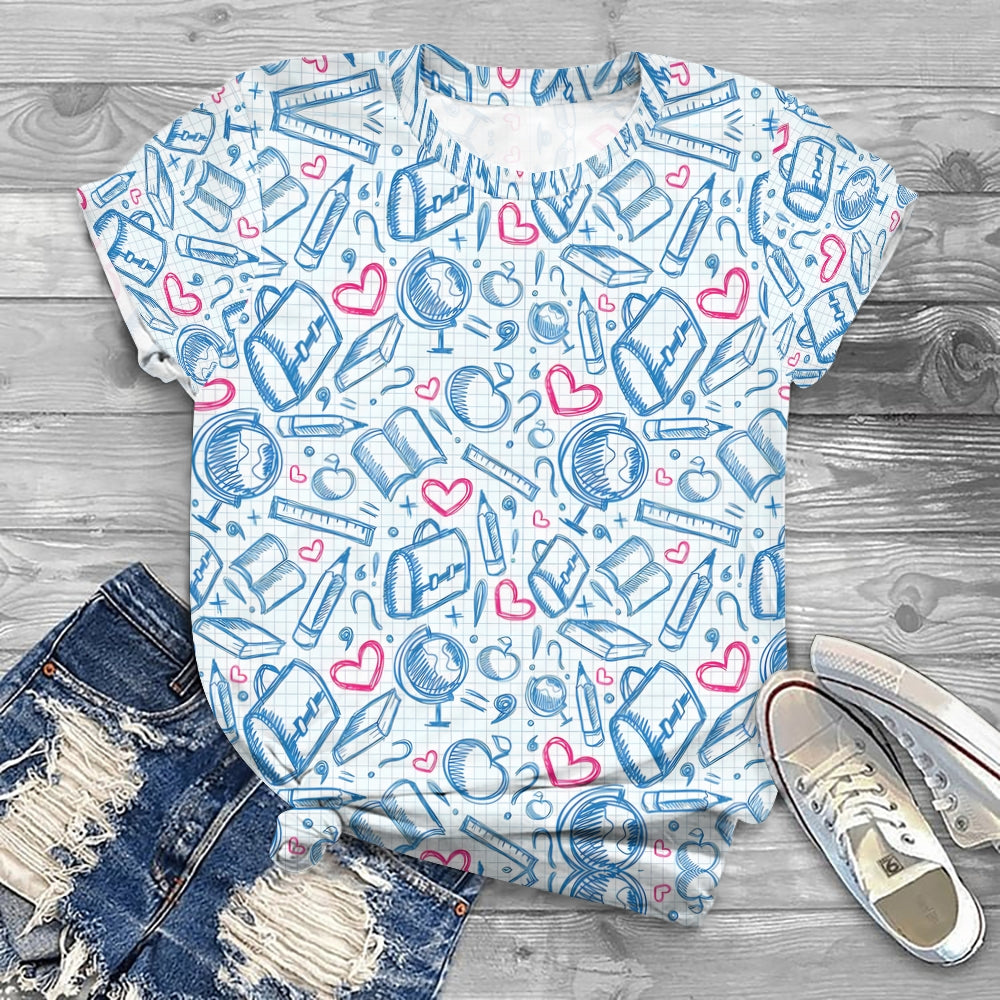 Red Heart And Globe Bag Apple Book T-shirt