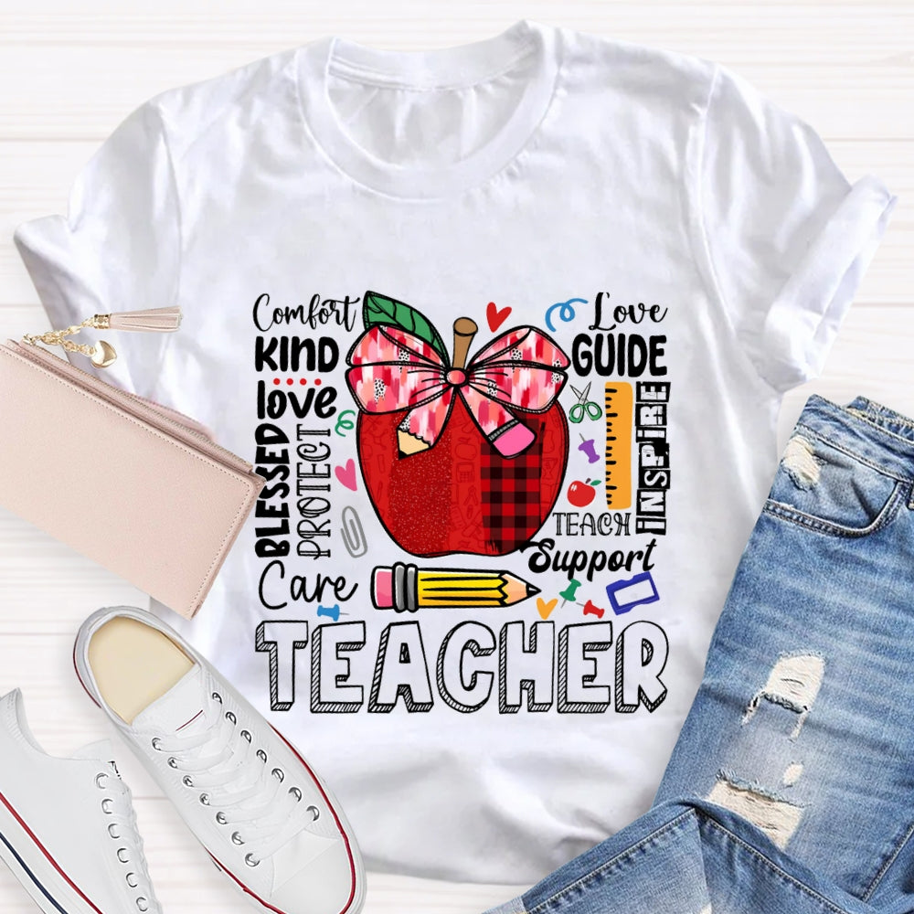 Comfort Kind Love Blessed Proteet Care Red Bow Apple T-shirt