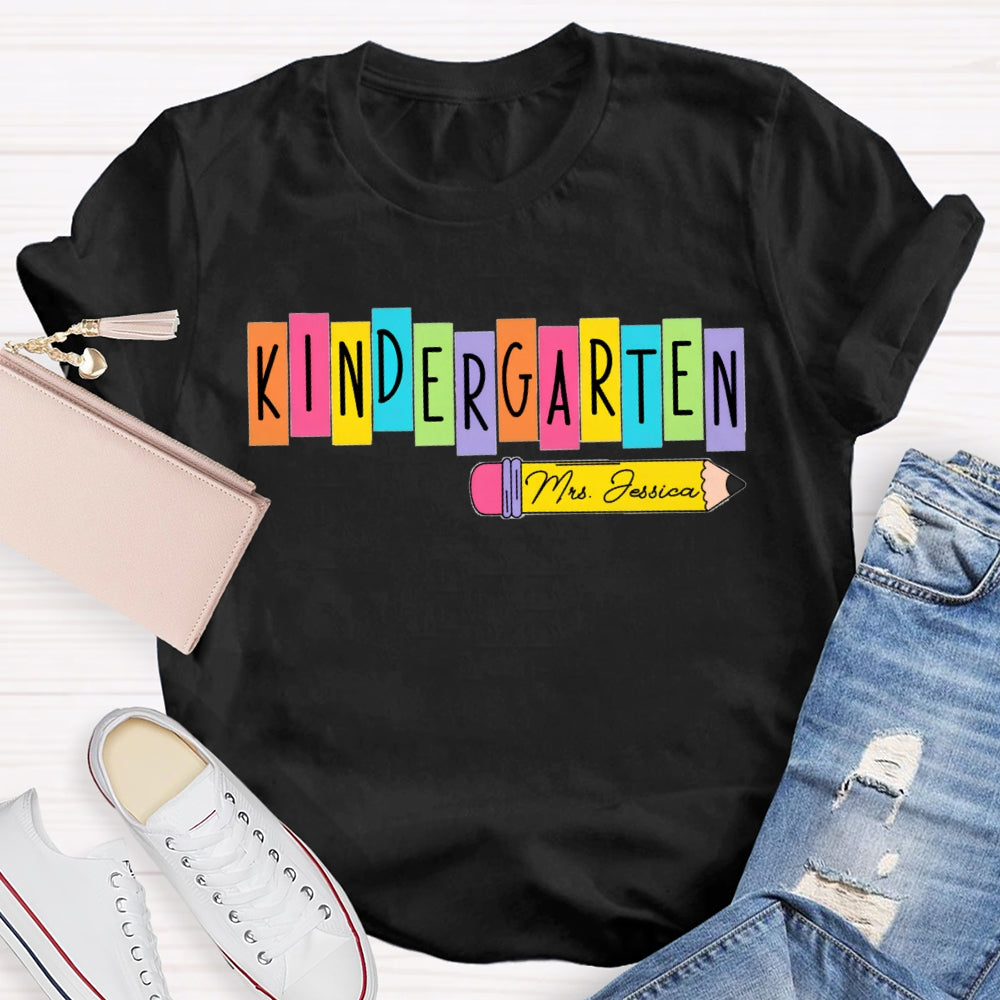 Personalized Name Kindergarten Yellow Pencil T-shirt