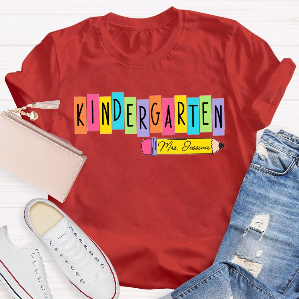 Personalized Name Kindergarten Yellow Pencil T-shirt
