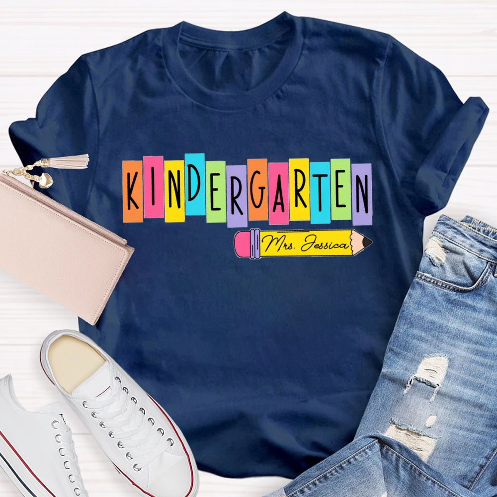 Personalized Name Kindergarten Yellow Pencil T-shirt