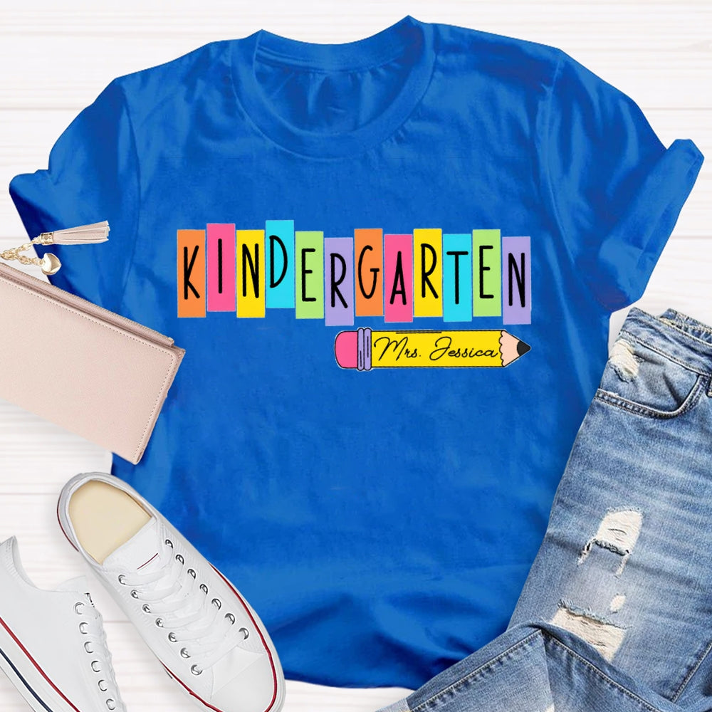 Personalized Name Kindergarten Yellow Pencil T-shirt