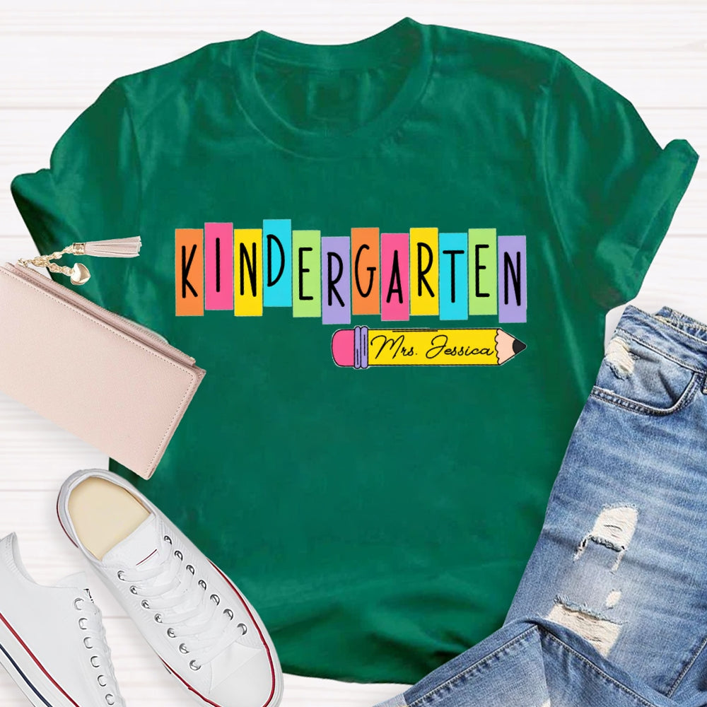 Personalized Name Kindergarten Yellow Pencil T-shirt