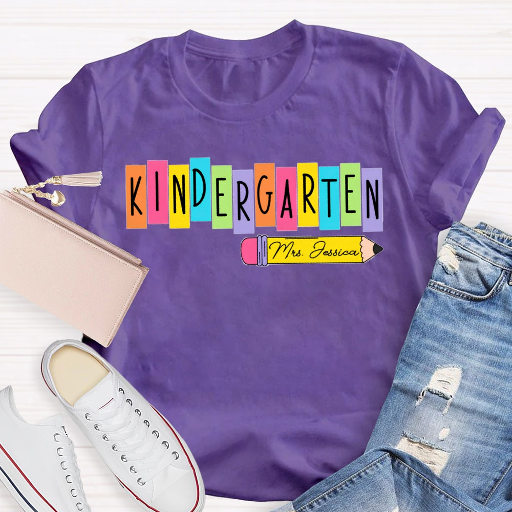 Personalized Name Kindergarten Yellow Pencil T-shirt