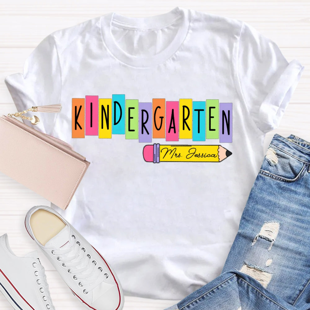 Personalized Name Kindergarten Yellow Pencil T-shirt