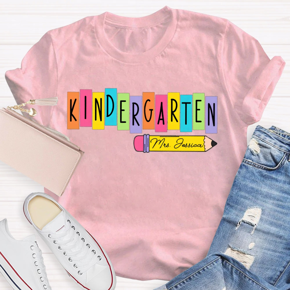 Personalized Name Kindergarten Yellow Pencil T-shirt