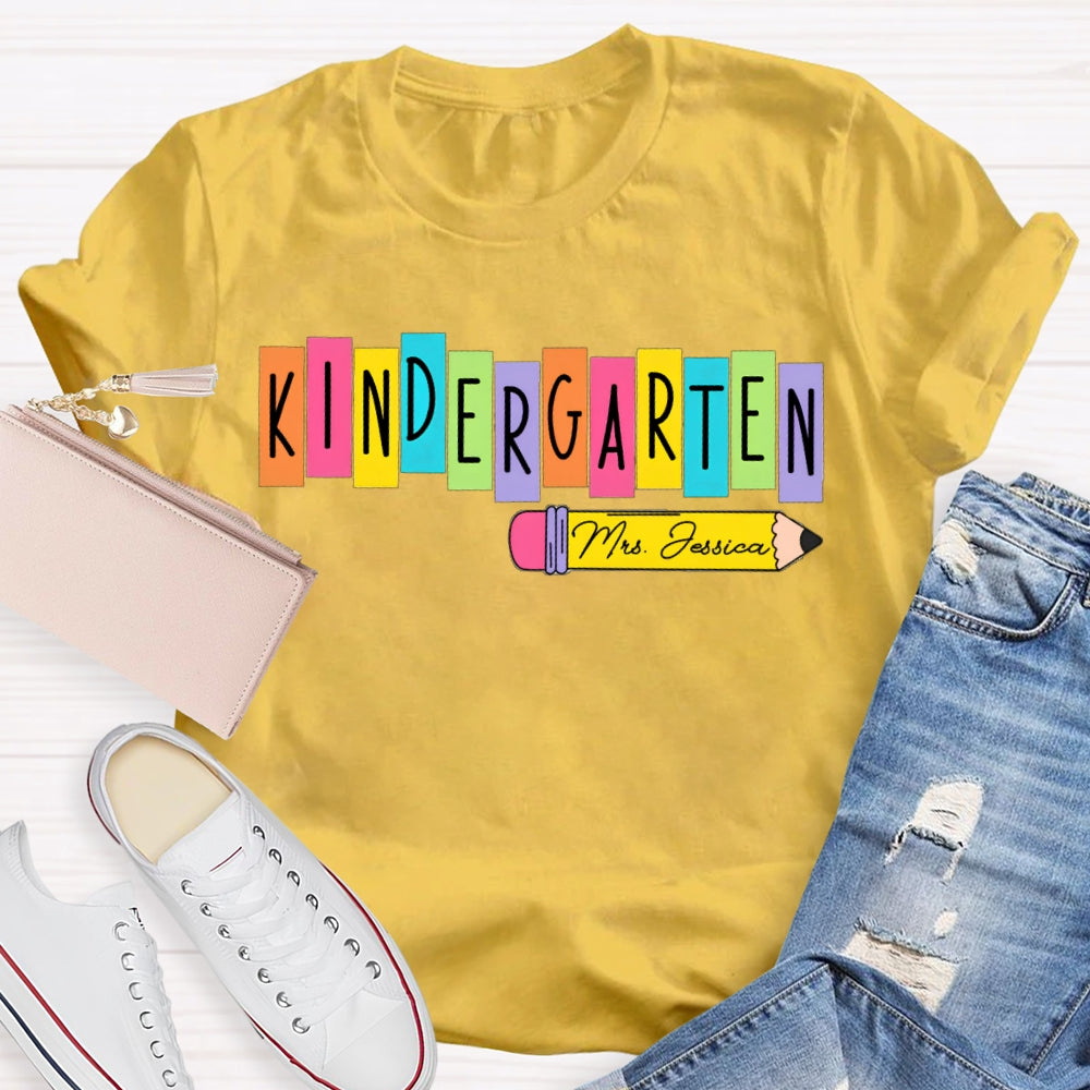 Personalized Name Kindergarten Yellow Pencil T-shirt