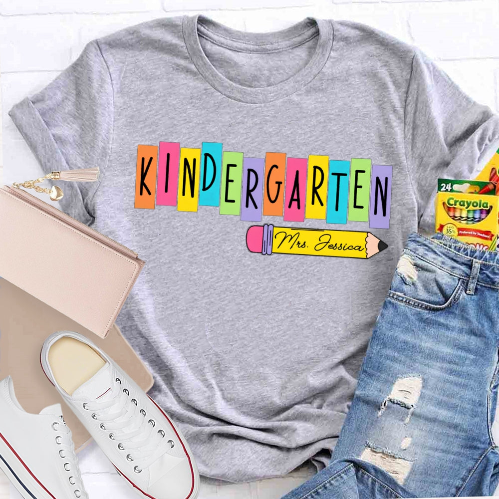 Personalized Name Kindergarten Yellow Pencil T-shirt