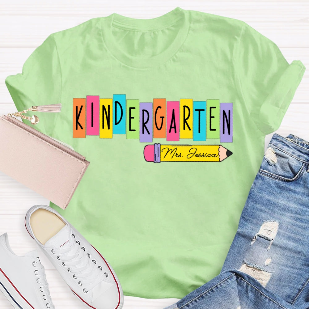 Personalized Name Kindergarten Yellow Pencil T-shirt