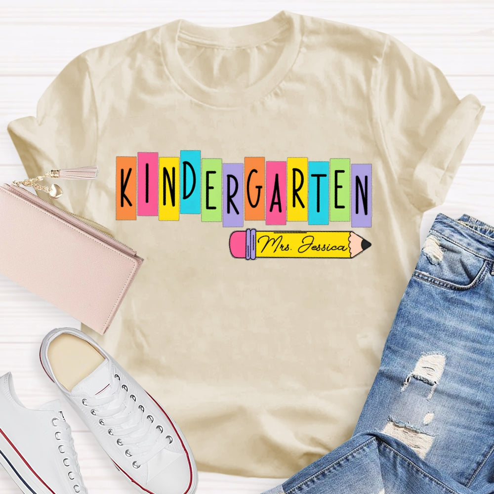 Personalized Name Kindergarten Yellow Pencil T-shirt