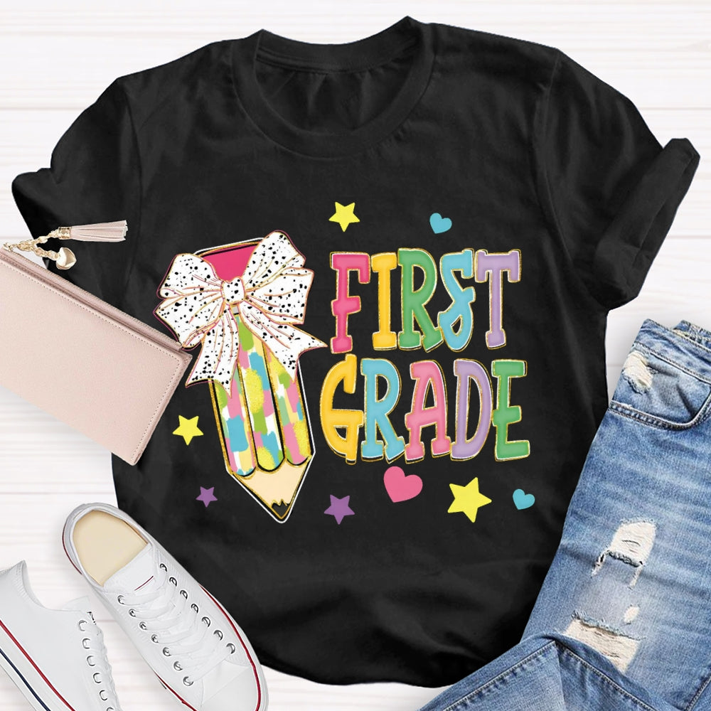 Personalize Grade Polka Dot Bow Colored Pencils T-shirt