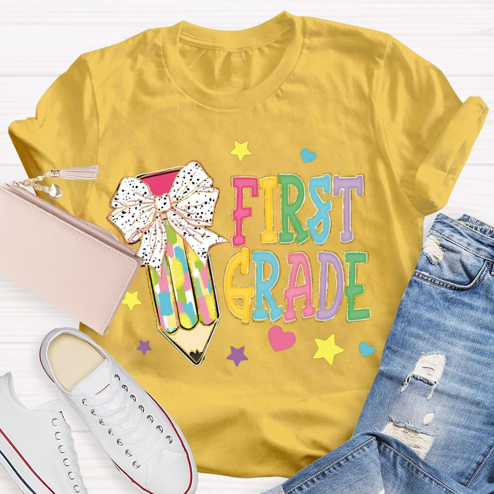 Personalize Grade Polka Dot Bow Colored Pencils T-shirt