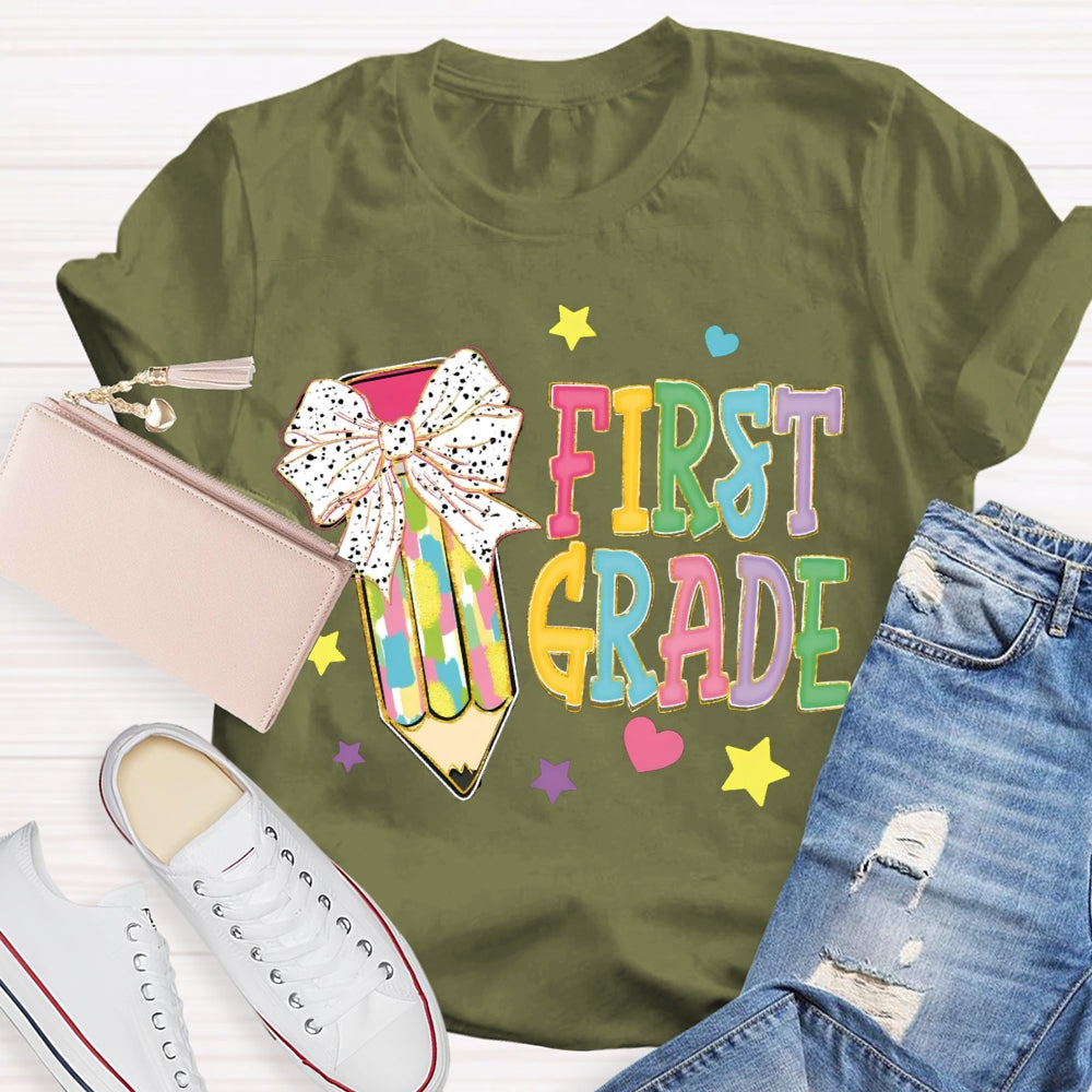 Personalize Grade Polka Dot Bow Colored Pencils T-shirt