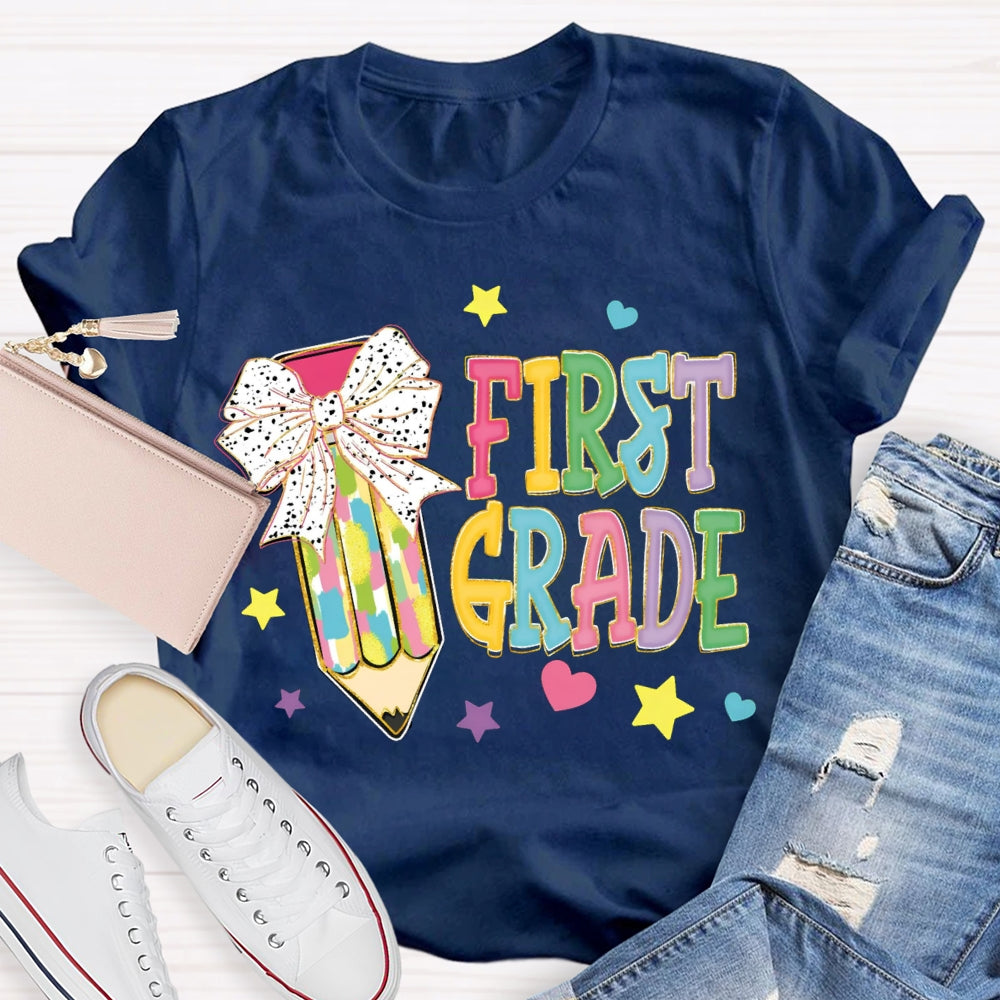Personalize Grade Polka Dot Bow Colored Pencils T-shirt