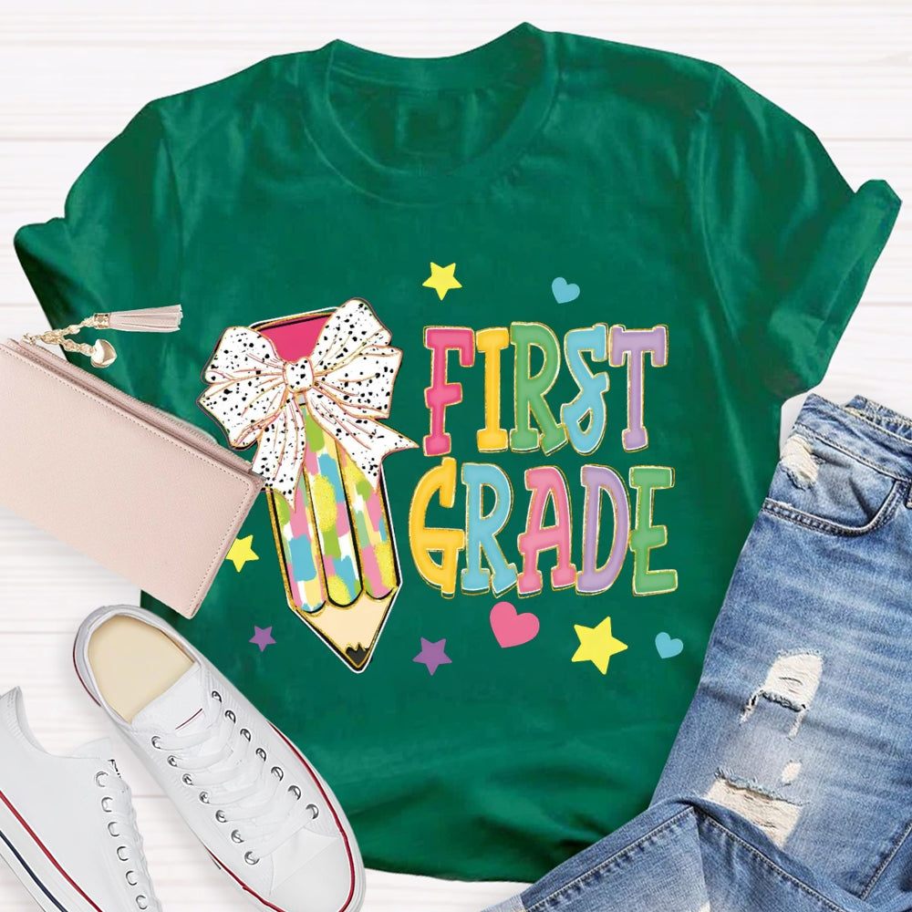 Personalize Grade Polka Dot Bow Colored Pencils T-shirt
