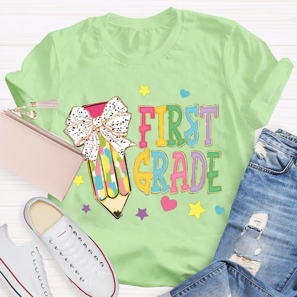 Personalize Grade Polka Dot Bow Colored Pencils T-shirt