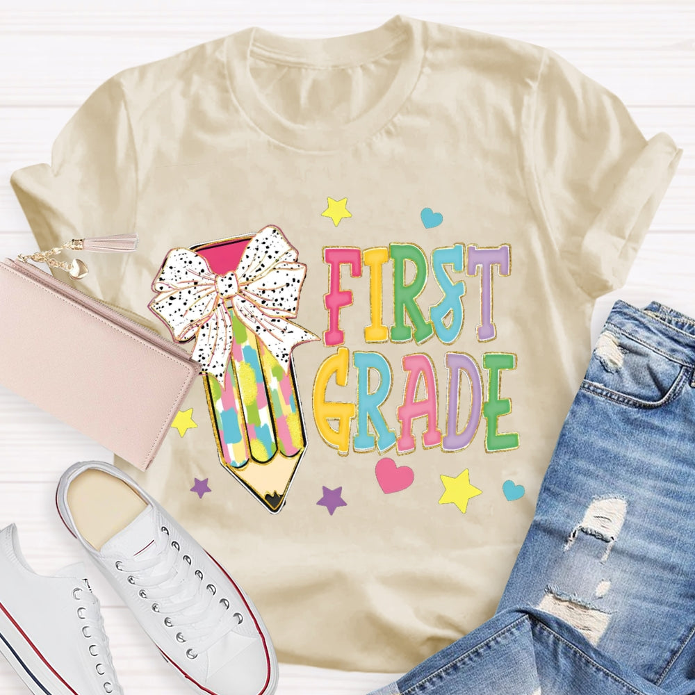 Personalize Grade Polka Dot Bow Colored Pencils T-shirt