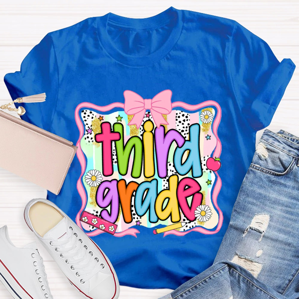 Personalized Grade Colorful Bow Ribbon T-shirt