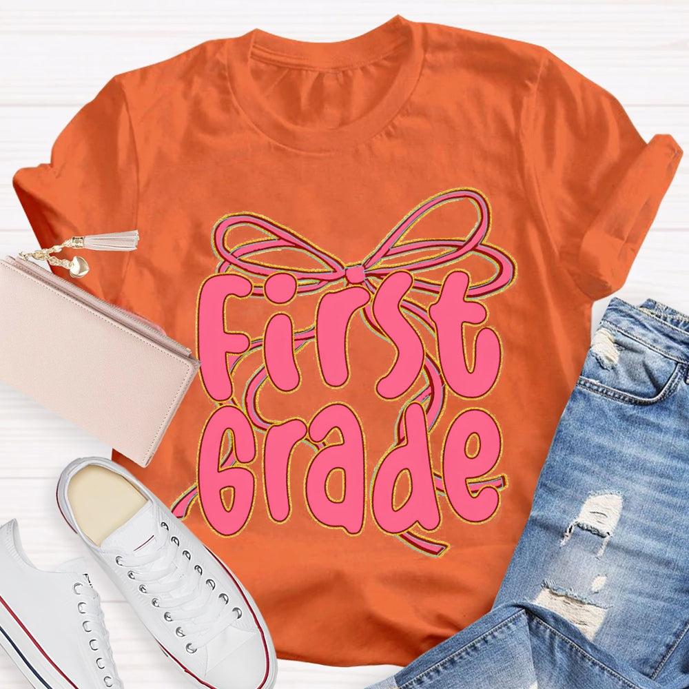 Personalized Grade Back To School Pink Bow T-shirt