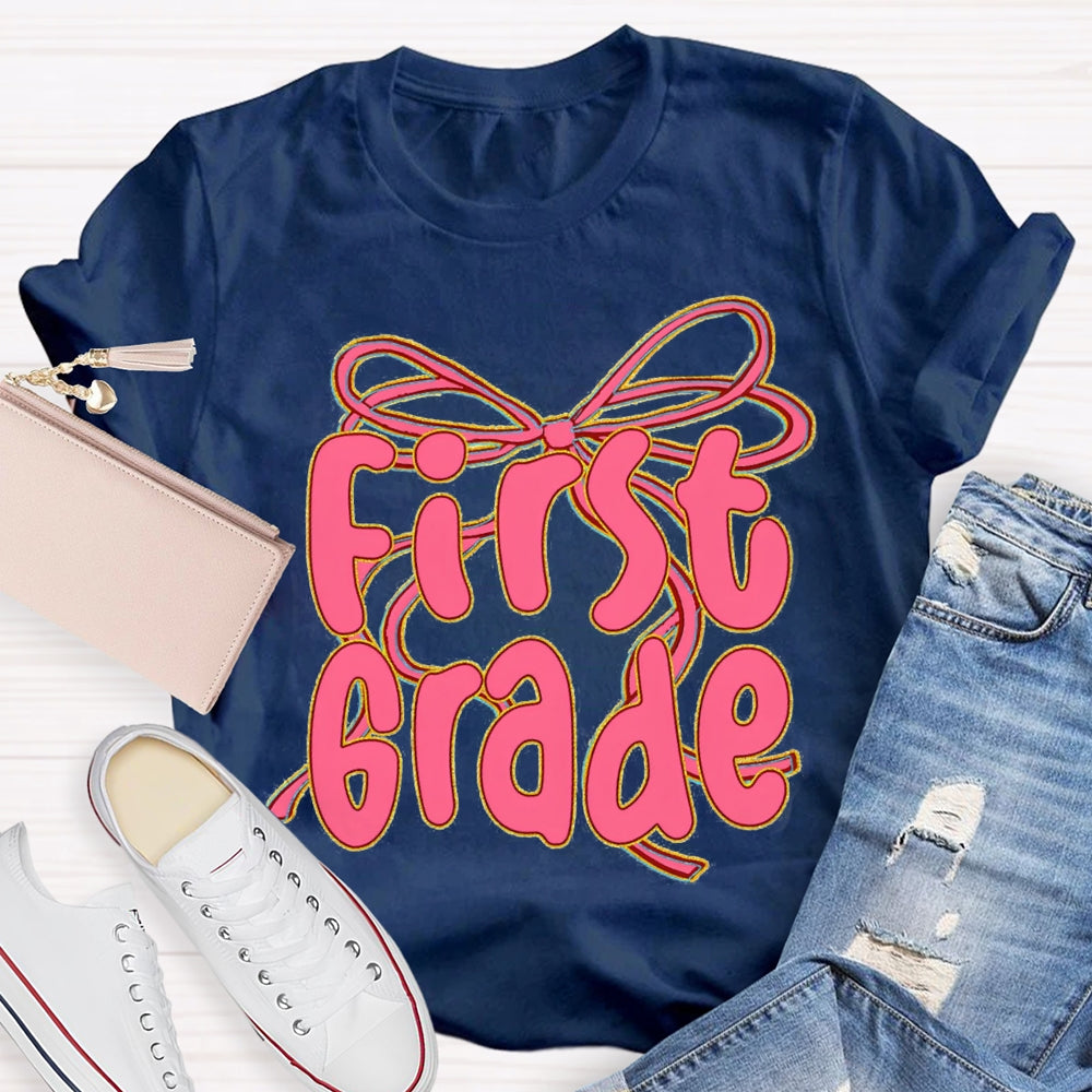 Personalized Grade Back To School Pink Bow T-shirt