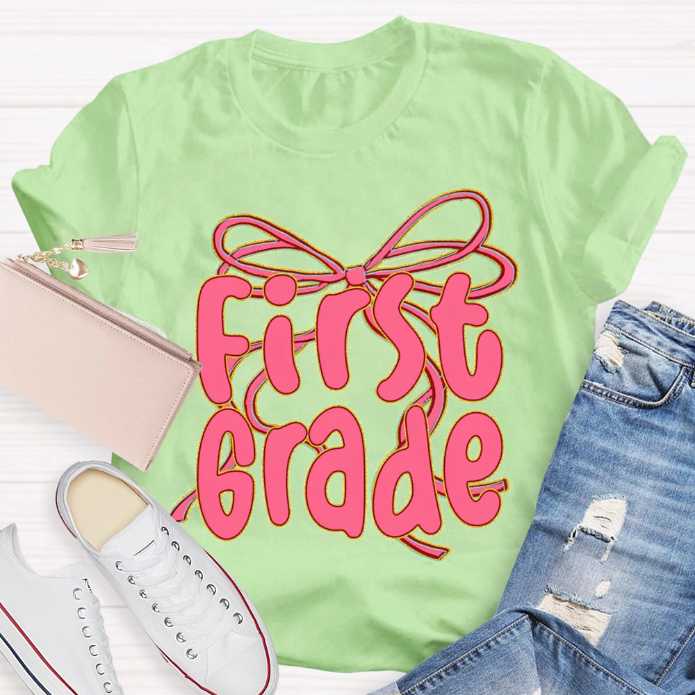 Personalized Grade Back To School Pink Bow T-shirt