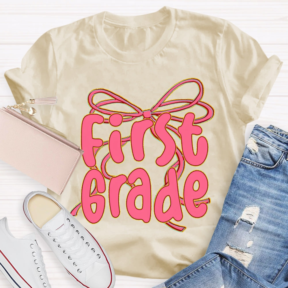 Personalized Grade Back To School Pink Bow T-shirt