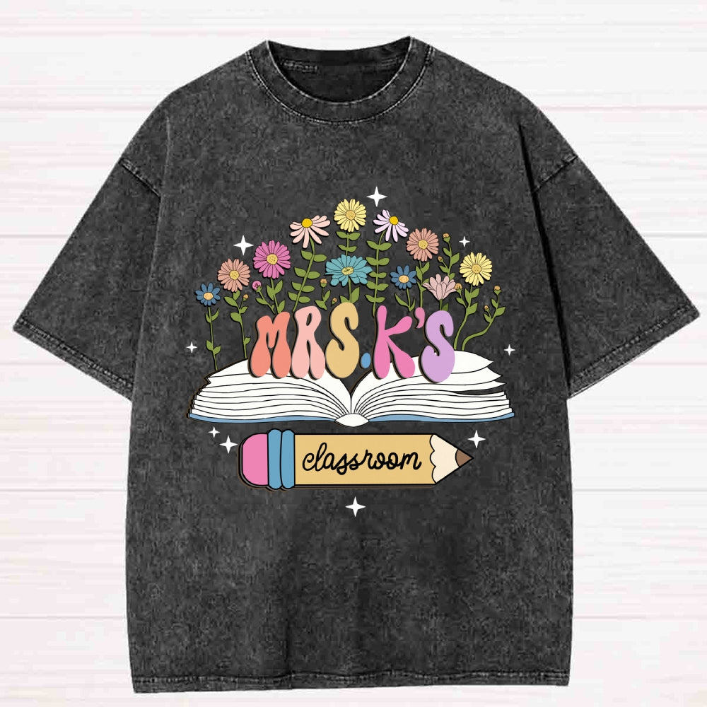 Personalized Name Floral Washed T-shirt