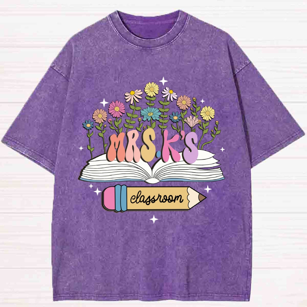 Personalized Name Floral Washed T-shirt