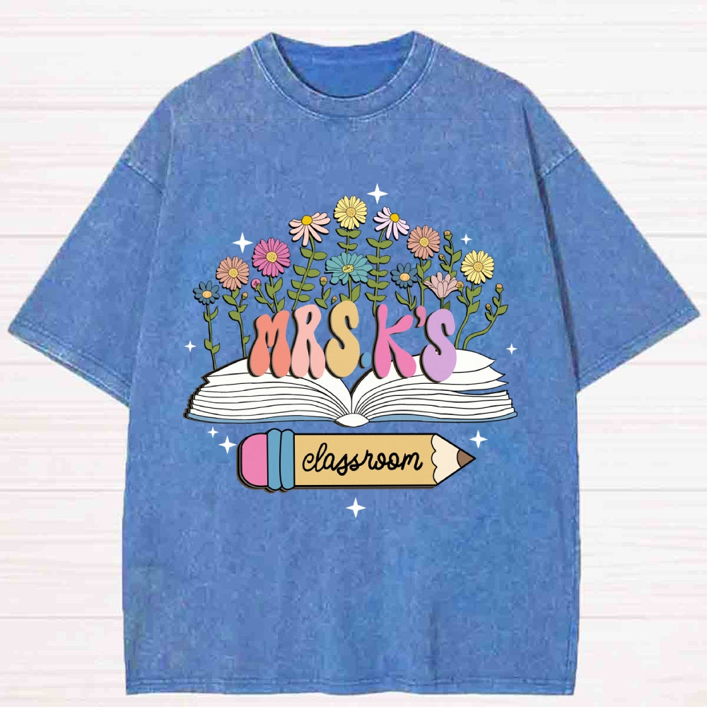 Personalized Name Floral Washed T-shirt